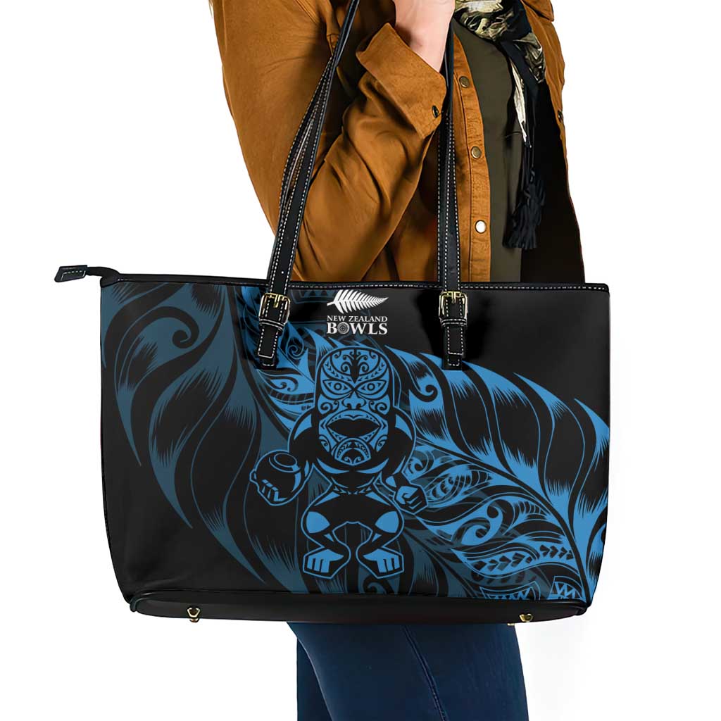 New Zealand Lawn Bowls Leather Tote Bag Blue Maori Warrior Tribal Silver Fern - Aussie Hoodie