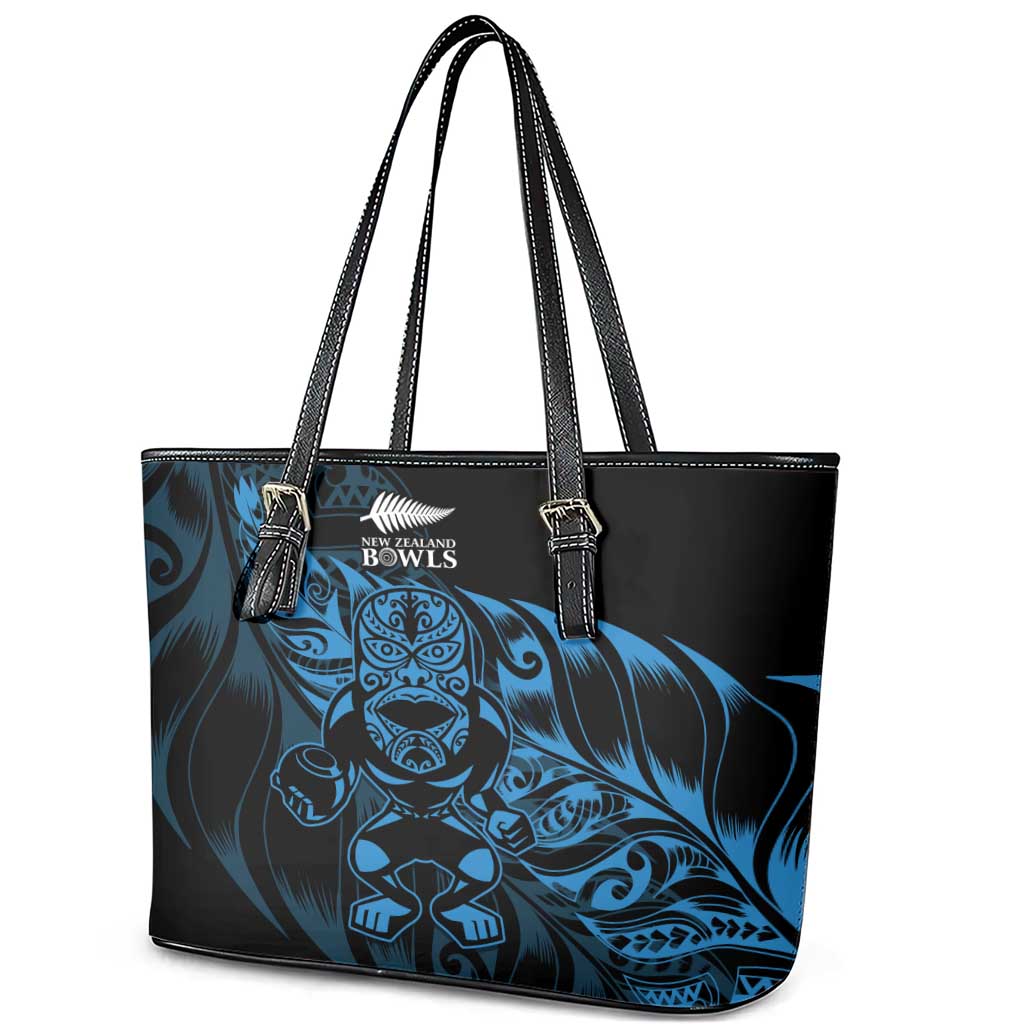 New Zealand Lawn Bowls Leather Tote Bag Blue Maori Warrior Tribal Silver Fern - Aussie Hoodie