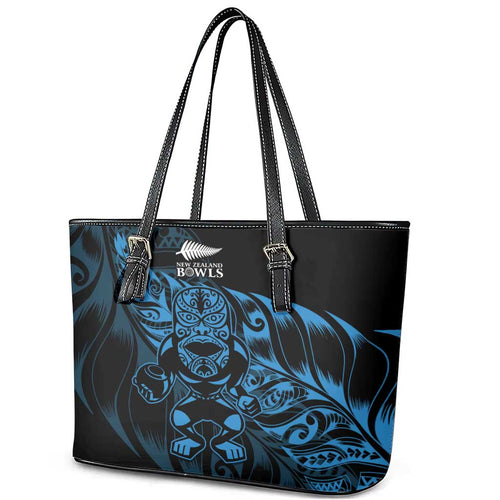 New Zealand Lawn Bowls Leather Tote Bag Blue Maori Warrior Tribal Silver Fern - Aussie Hoodie