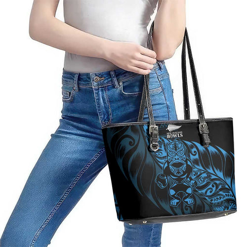 New Zealand Lawn Bowls Leather Tote Bag Blue Maori Warrior Tribal Silver Fern - Aussie Hoodie