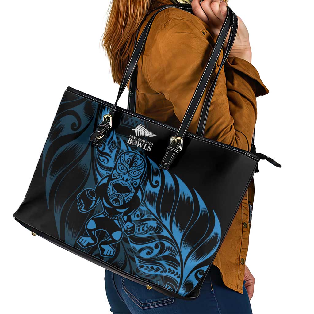New Zealand Lawn Bowls Leather Tote Bag Blue Maori Warrior Tribal Silver Fern - Aussie Hoodie
