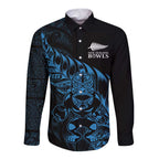 New Zealand Lawn Bowls Custom Long Sleeve Button Shirt Blue Maori Warrior Tribal Silver Fern - Aussie Hoodie