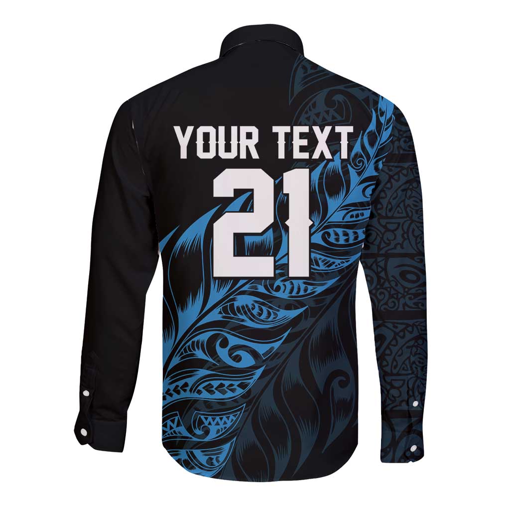 New Zealand Lawn Bowls Custom Long Sleeve Button Shirt Blue Maori Warrior Tribal Silver Fern - Aussie Hoodie