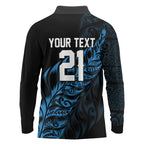 New Zealand Lawn Bowls Custom Long Sleeve Polo Shirt Blue Maori Warrior Tribal Silver Fern - Aussie Hoodie