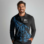 New Zealand Lawn Bowls Custom Long Sleeve Polo Shirt Blue Maori Warrior Tribal Silver Fern - Aussie Hoodie