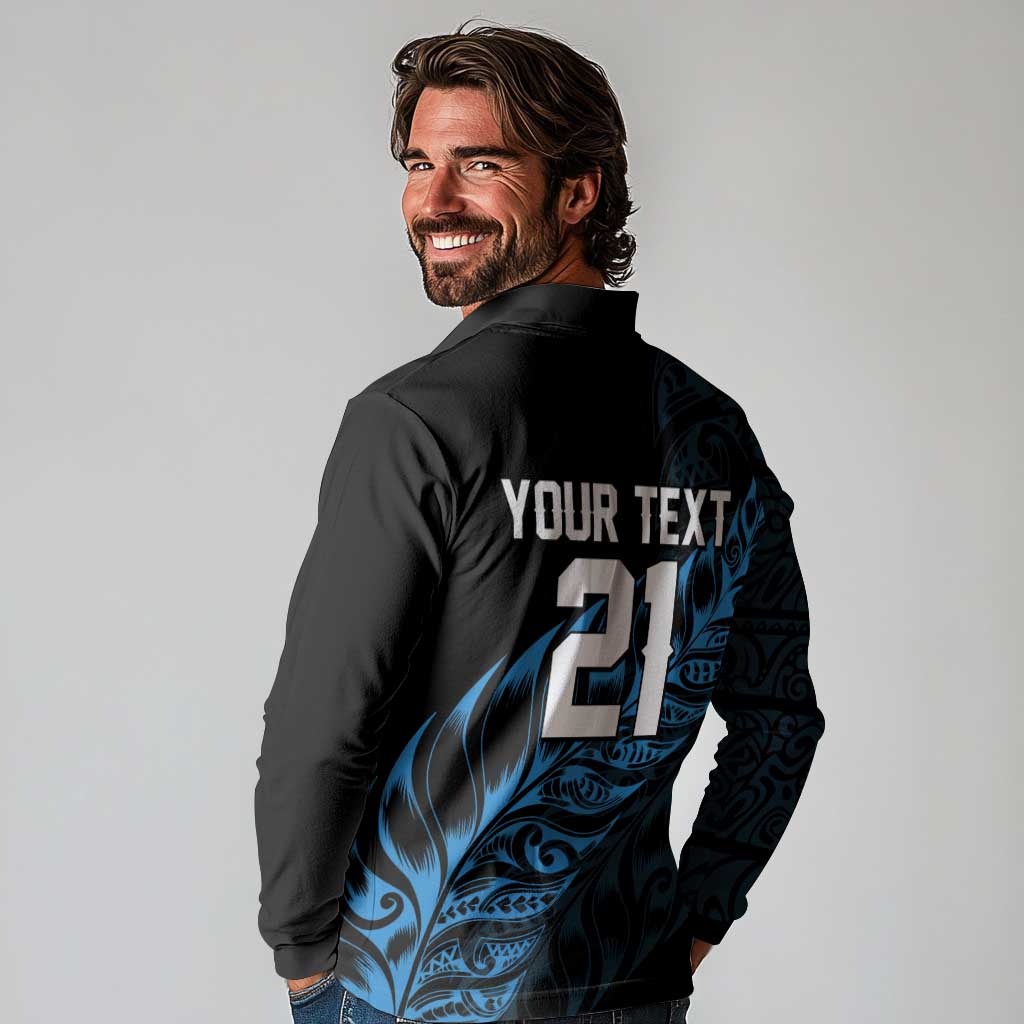 New Zealand Lawn Bowls Custom Long Sleeve Polo Shirt Blue Maori Warrior Tribal Silver Fern - Aussie Hoodie