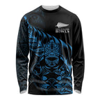 New Zealand Lawn Bowls Custom Long Sleeve Shirt Blue Maori Warrior Tribal Silver Fern - Aussie Hoodie