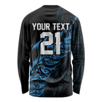 New Zealand Lawn Bowls Custom Long Sleeve Shirt Blue Maori Warrior Tribal Silver Fern - Aussie Hoodie