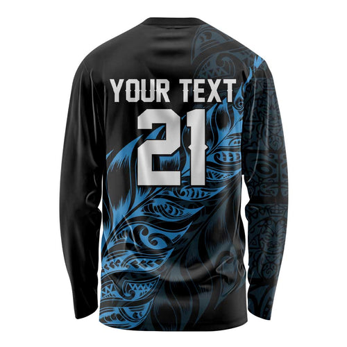 New Zealand Lawn Bowls Custom Long Sleeve Shirt Blue Maori Warrior Tribal Silver Fern - Aussie Hoodie