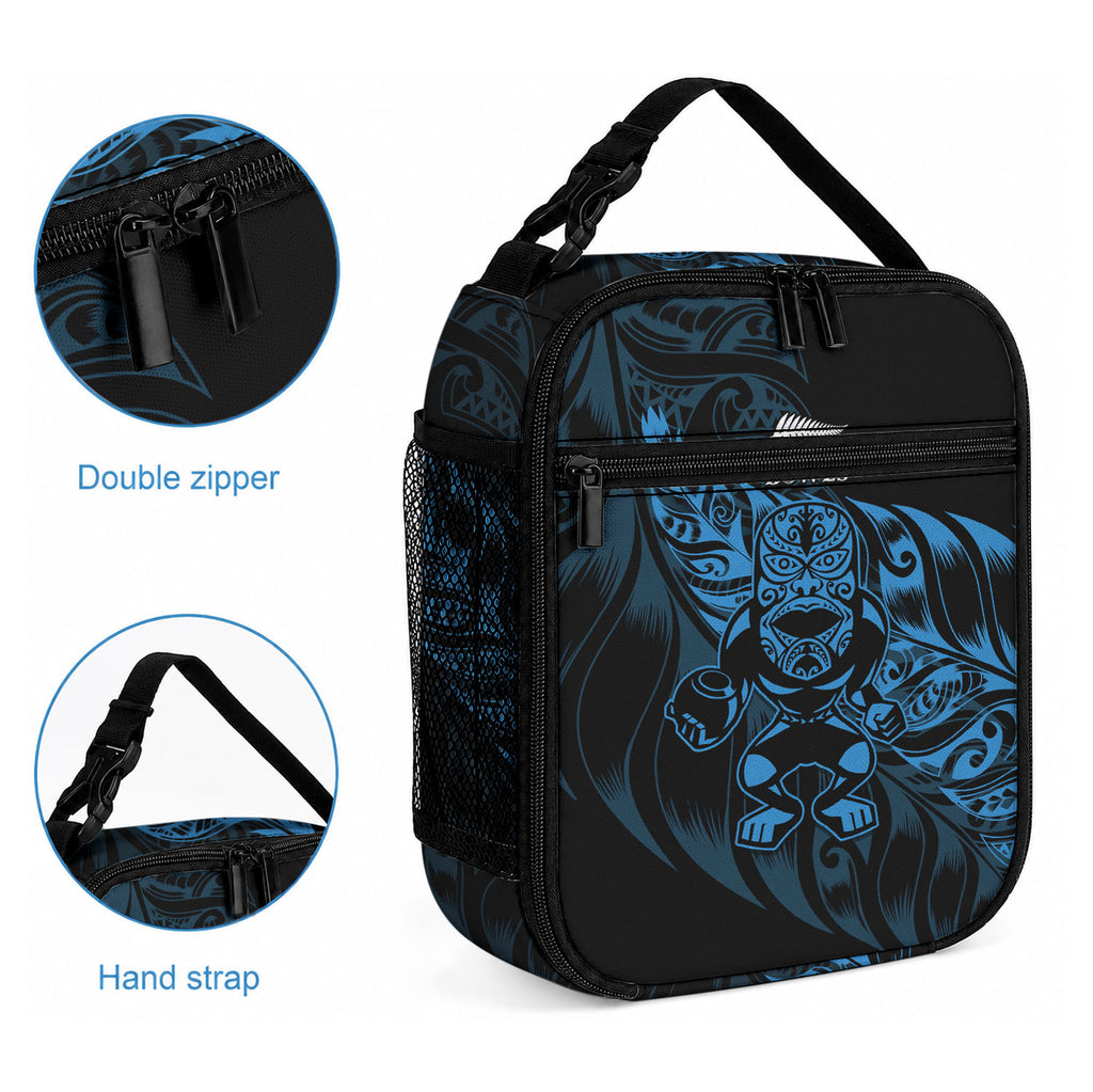New Zealand Lawn Bowls Lunch Bag Blue Maori Warrior Tribal Silver Fern