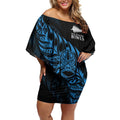 New Zealand Lawn Bowls Custom Off Shoulder Short Dress Blue Maori Warrior Tribal Silver Fern - Aussie Hoodie