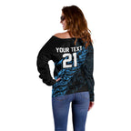 New Zealand Lawn Bowls Custom Off Shoulder Sweater Blue Maori Warrior Tribal Silver Fern - Aussie Hoodie