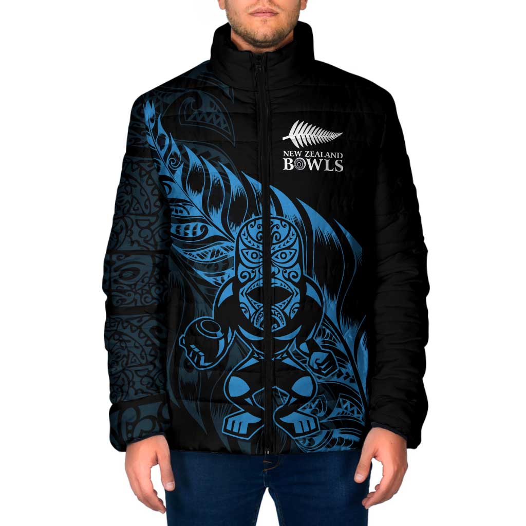 New Zealand Lawn Bowls Custom Padded Jacket Blue Maori Warrior Tribal Silver Fern - Aussie Hoodie