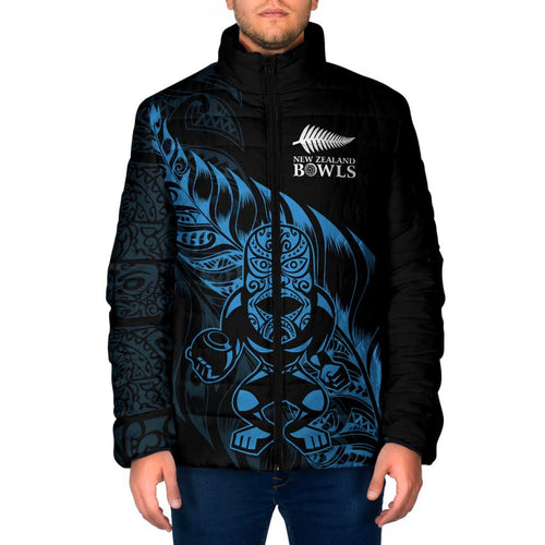 New Zealand Lawn Bowls Custom Padded Jacket Blue Maori Warrior Tribal Silver Fern - Aussie Hoodie