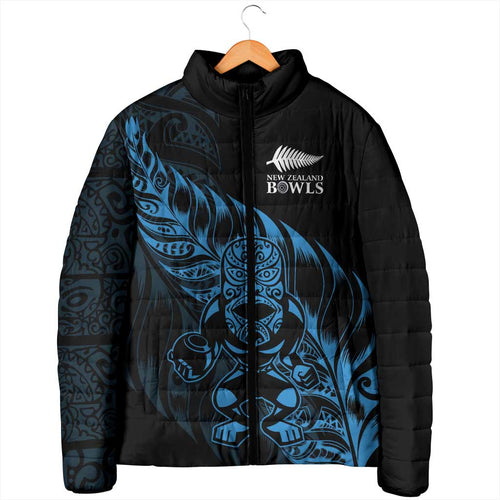 New Zealand Lawn Bowls Custom Padded Jacket Blue Maori Warrior Tribal Silver Fern - Aussie Hoodie