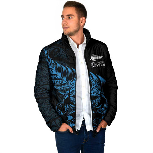New Zealand Lawn Bowls Custom Padded Jacket Blue Maori Warrior Tribal Silver Fern - Aussie Hoodie