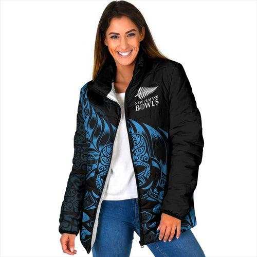 New Zealand Lawn Bowls Custom Padded Jacket Blue Maori Warrior Tribal Silver Fern - Aussie Hoodie