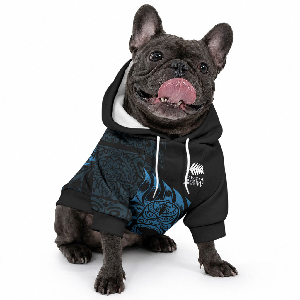 New Zealand Lawn Bowls Custom Pet Hoodie Blue Maori Warrior Tribal Silver Fern
