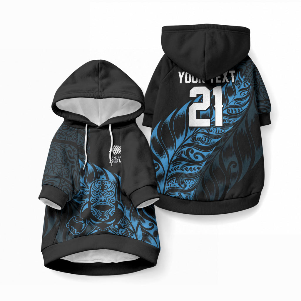 New Zealand Lawn Bowls Custom Pet Hoodie Blue Maori Warrior Tribal Silver Fern