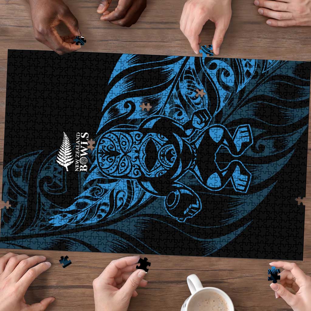 New Zealand Lawn Bowls Puzzle Blue Maori Warrior Tribal Silver Fern - Aussie Hoodie