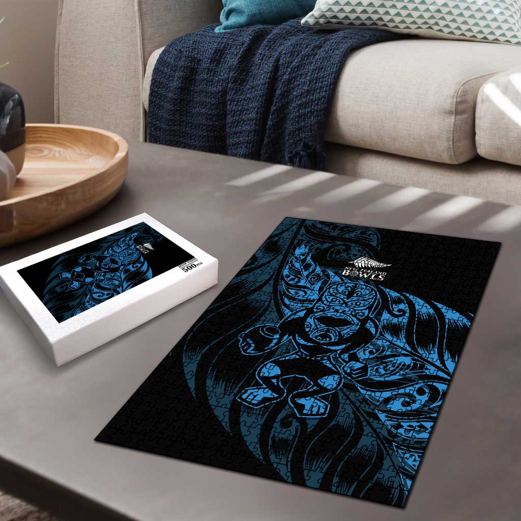 New Zealand Lawn Bowls Puzzle Blue Maori Warrior Tribal Silver Fern - Aussie Hoodie
