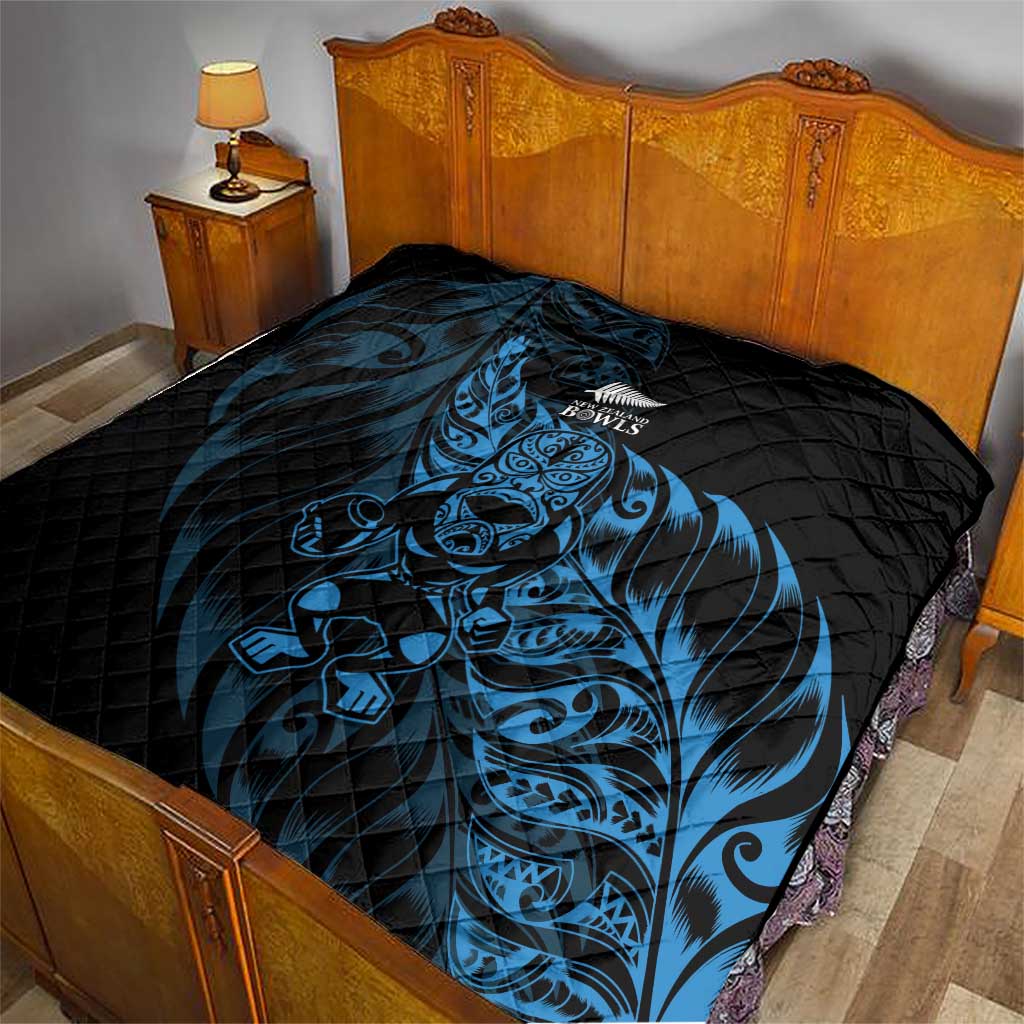 New Zealand Lawn Bowls Quilt Blue Maori Warrior Tribal Silver Fern - Aussie Hoodie