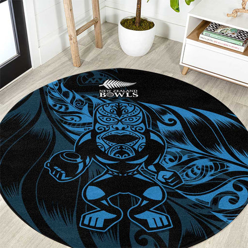 New Zealand Lawn Bowls Round Carpet Blue Maori Warrior Tribal Silver Fern - Aussie Hoodie