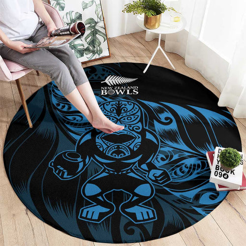 New Zealand Lawn Bowls Round Carpet Blue Maori Warrior Tribal Silver Fern - Aussie Hoodie