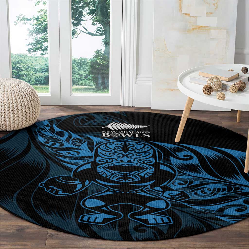 New Zealand Lawn Bowls Round Carpet Blue Maori Warrior Tribal Silver Fern - Aussie Hoodie
