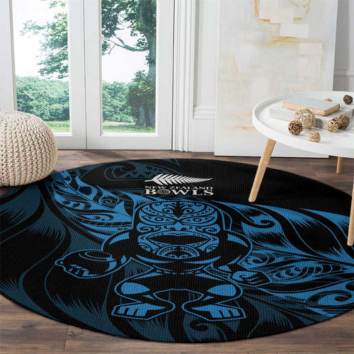 New Zealand Lawn Bowls Round Carpet Blue Maori Warrior Tribal Silver Fern - Aussie Hoodie