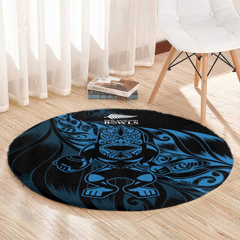 New Zealand Lawn Bowls Round Carpet Blue Maori Warrior Tribal Silver Fern - Aussie Hoodie