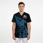 New Zealand Lawn Bowls Custom Scrub Top Blue Maori Warrior Tribal Silver Fern - Aussie Hoodie