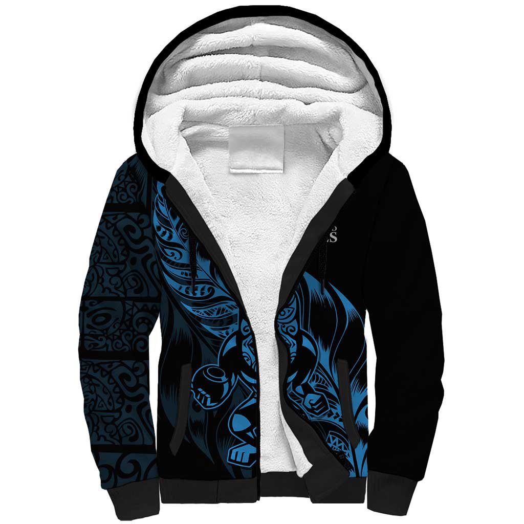 New Zealand Lawn Bowls Custom Sherpa Hoodie Blue Maori Warrior Tribal Silver Fern - Aussie Hoodie