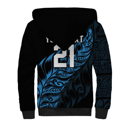 New Zealand Lawn Bowls Custom Sherpa Hoodie Blue Maori Warrior Tribal Silver Fern - Aussie Hoodie