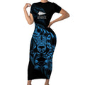 New Zealand Lawn Bowls Custom Short Sleeve Bodycon Dress Blue Maori Warrior Tribal Silver Fern - Aussie Hoodie