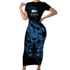 New Zealand Lawn Bowls Custom Short Sleeve Bodycon Dress Blue Maori Warrior Tribal Silver Fern - Aussie Hoodie