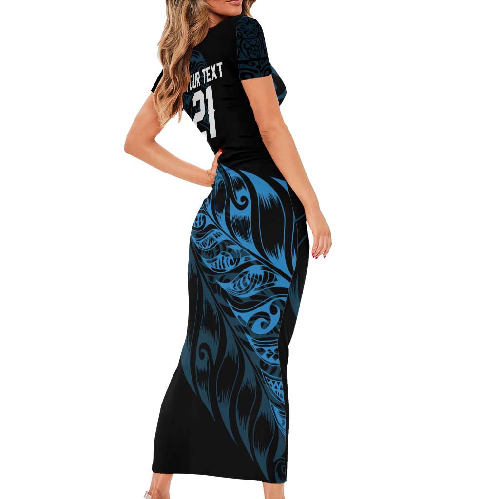 New Zealand Lawn Bowls Custom Short Sleeve Bodycon Dress Blue Maori Warrior Tribal Silver Fern - Aussie Hoodie