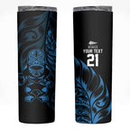 New Zealand Lawn Bowls Custom Skinny Tumbler Blue Maori Warrior Tribal Silver Fern - Aussie Hoodie