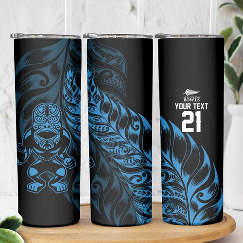 New Zealand Lawn Bowls Custom Skinny Tumbler Blue Maori Warrior Tribal Silver Fern - Aussie Hoodie