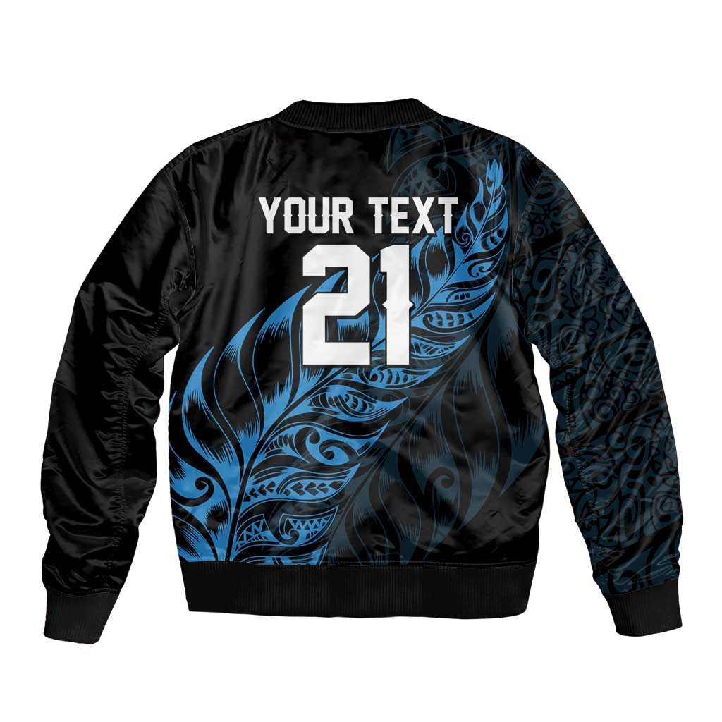 New Zealand Lawn Bowls Custom Sleeve Zip Bomber Jacket Blue Maori Warrior Tribal Silver Fern - Aussie Hoodie