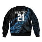New Zealand Lawn Bowls Custom Sleeve Zip Bomber Jacket Blue Maori Warrior Tribal Silver Fern - Aussie Hoodie