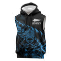 New Zealand Lawn Bowls Custom Sleeveless Hoodie Blue Maori Warrior Tribal Silver Fern - Aussie Hoodie