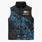 New Zealand Lawn Bowls Custom Sleeveless Puffer Jacket Blue Maori Warrior Tribal Silver Fern - Aussie Hoodie