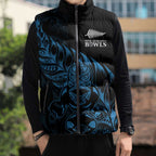 New Zealand Lawn Bowls Custom Sleeveless Puffer Jacket Blue Maori Warrior Tribal Silver Fern - Aussie Hoodie