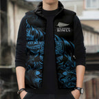 New Zealand Lawn Bowls Custom Sleeveless Puffer Jacket Blue Maori Warrior Tribal Silver Fern - Aussie Hoodie