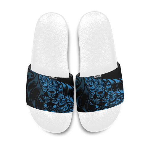New Zealand Lawn Bowls Slide Sandals Blue Maori Warrior Tribal Silver Fern - Aussie Hoodie