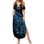 New Zealand Lawn Bowls Custom Summer Maxi Dress Blue Maori Warrior Tribal Silver Fern - Aussie Hoodie