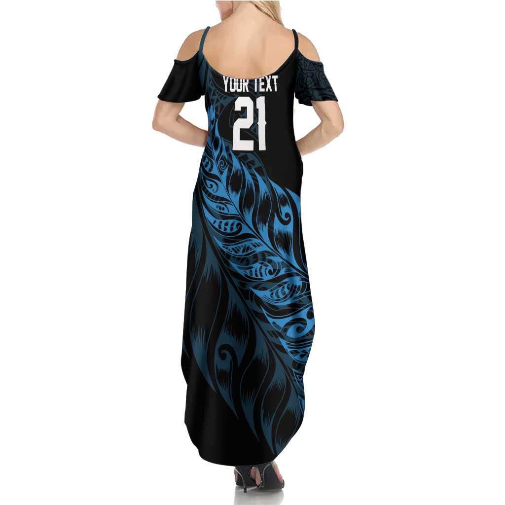 New Zealand Lawn Bowls Custom Summer Maxi Dress Blue Maori Warrior Tribal Silver Fern - Aussie Hoodie