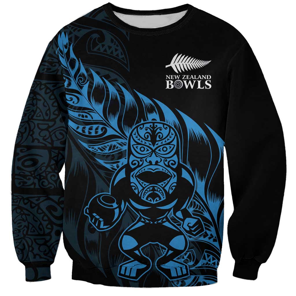 New Zealand Lawn Bowls Custom Sweatshirt Blue Maori Warrior Tribal Silver Fern - Aussie Hoodie