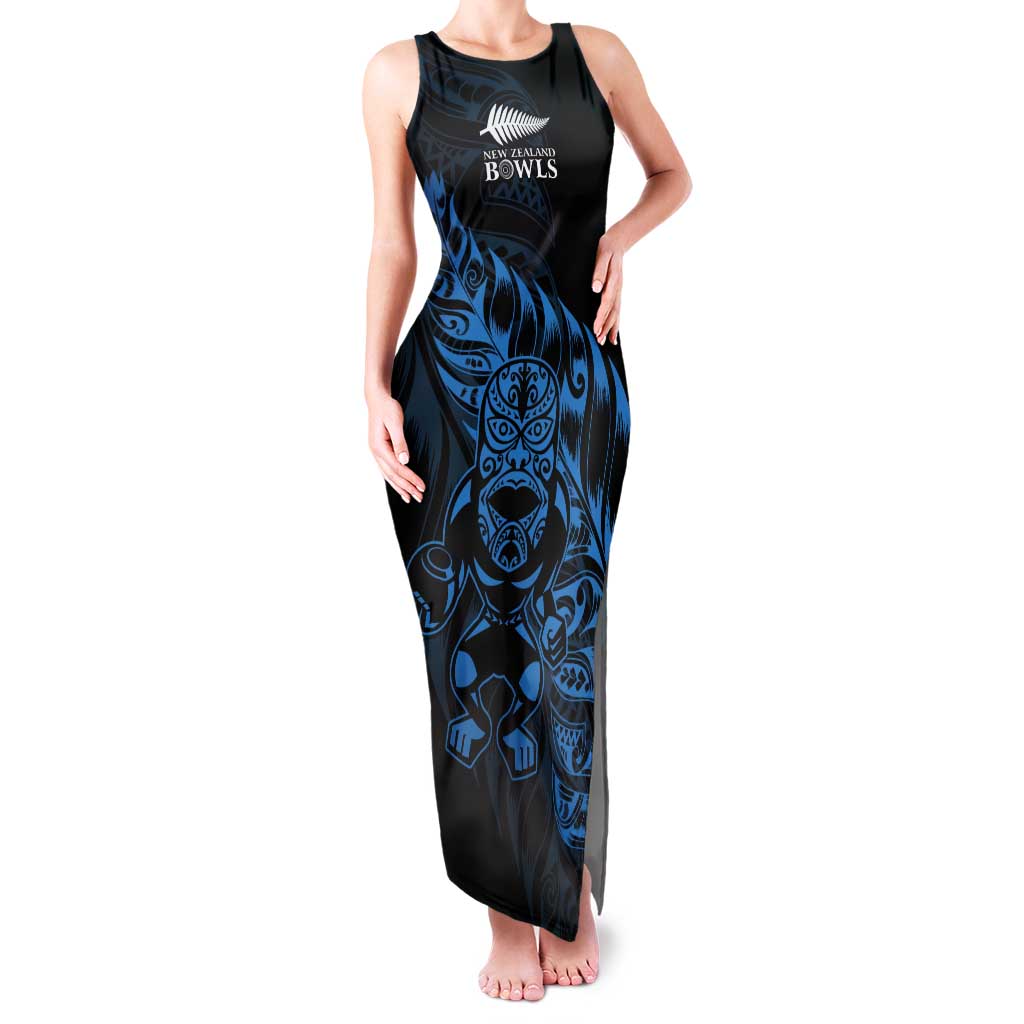New Zealand Lawn Bowls Custom Tank Maxi Dress Blue Maori Warrior Tribal Silver Fern - Aussie Hoodie